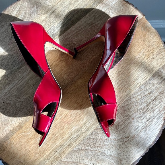 Manolo Blahnik Red Patent Leather Open Toe Pumps Size 38 - Picture 5 of 10